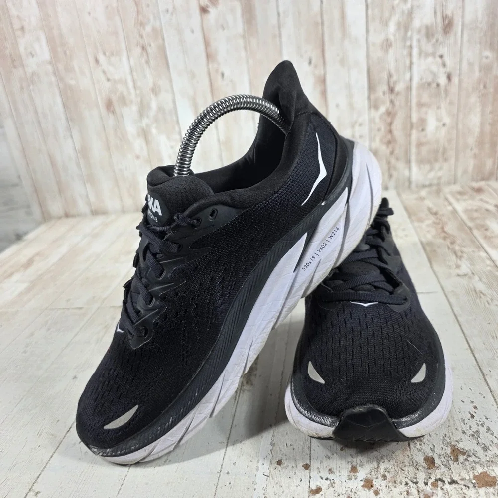 Hoka One One Clifton 8 Mens Black White Road Running Shoes Sneakers US 8B